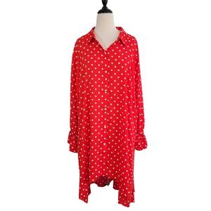 Susan Graver Red Polka Dot Hi Low Georgette Duster Button Front 3X NWOT Retro